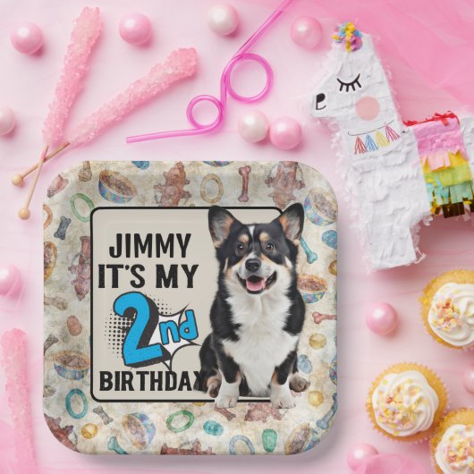 犬パーソナライズされたの2番目の誕生日パーティー紙プレート ペーパープレート (パーティー)