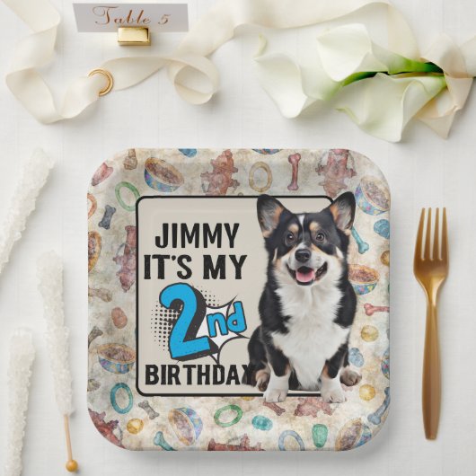 犬パーソナライズされたの2番目の誕生日パーティー紙プレート ペーパープレート (ウェディング)