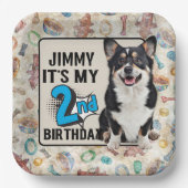犬パーソナライズされたの2番目の誕生日パーティー紙プレート ペーパープレート (正面)