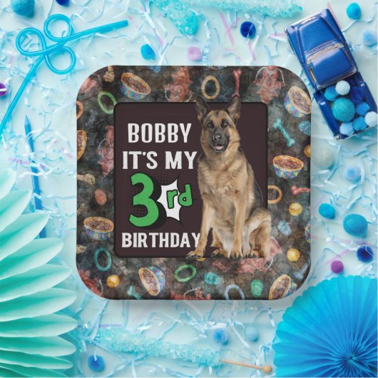 犬パーソナライズされたの3歳の誕生日パーティー紙プレート ペーパープレート (パーティー)