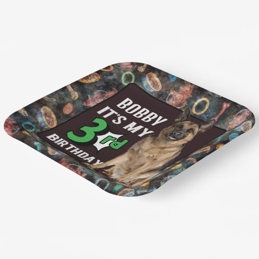 犬パーソナライズされたの3歳の誕生日パーティー紙プレート ペーパープレート (傾斜あり)