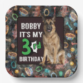 犬パーソナライズされたの3歳の誕生日パーティー紙プレート ペーパープレート (正面)