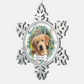 犬パーソナライズされたペット写真水彩リース スノーフレークピューターオーナメント (右)