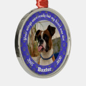 犬パーソナライズされたメモリアル青いポープリント メタルオーナメント (右)