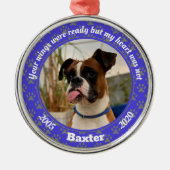 犬パーソナライズされたメモリアル青いポープリント メタルオーナメント (正面)