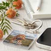 犬パーソナライズされたモダンの写真の名前 キーホルダー (正面右)