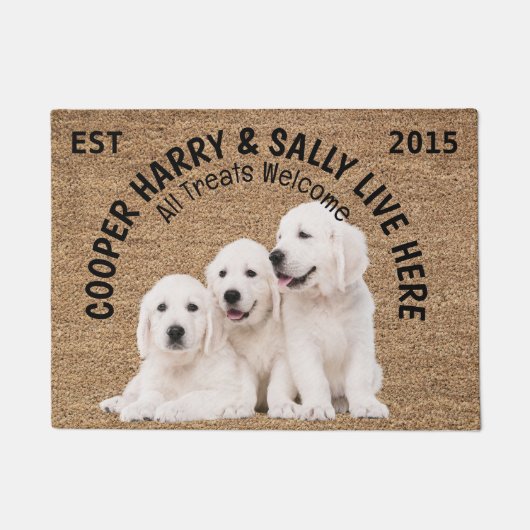犬パーソナライズされた三人 ドアマット (正面)