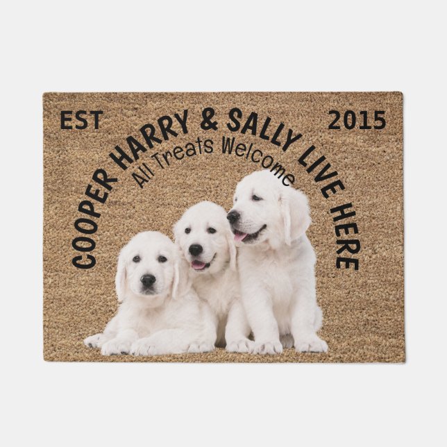 犬パーソナライズされた三人 ドアマット (正面)