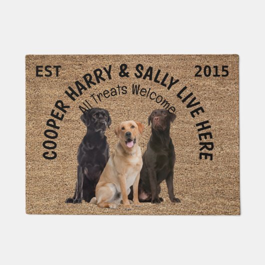 犬パーソナライズされた三人 ドアマット (正面)