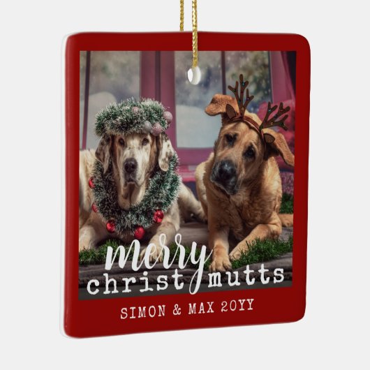 犬パーソナライズされた写真かわいい赤クリスマス セラミックオーナメント (右)