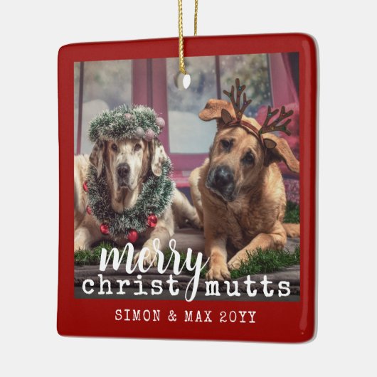 犬パーソナライズされた写真かわいい赤クリスマス セラミックオーナメント (左)