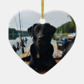 犬パーソナライズされた写真記念魚釣りin天国 セラミックオーナメント (正面)