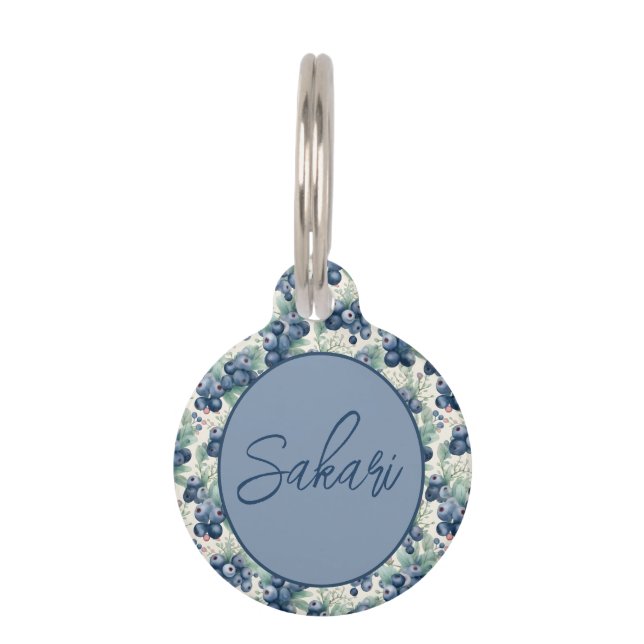 犬パーソナライズされた又は猫のブルーベリーカラーラベル ペット　ネームタグ (正面)