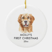 犬パーソナライズされた名ゴールデンマイ初めてのクリスマス セラミックオーナメント (裏面)