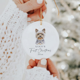 犬パーソナライズされた名ヨークシャーテリアマイ初めてのクリスマス セラミックオーナメント