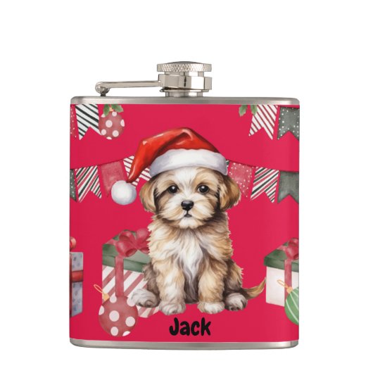 犬パーソナライズされた好きのクリスマスプレゼント フラスク (正面)