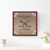 犬パーソナライズされた時計、あなたのテキスト、写真またはロゴ スクエア壁時計 (ホーム)