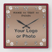 犬パーソナライズされた時計、あなたのテキスト、写真またはロゴ スクエア壁時計 (正面)