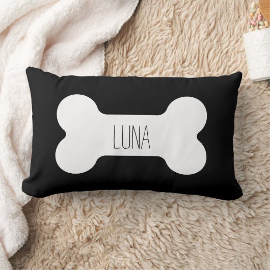 犬パーソナライズされた枕、犬の骨の枕、黒Lu ランバークッション (ブランケット)