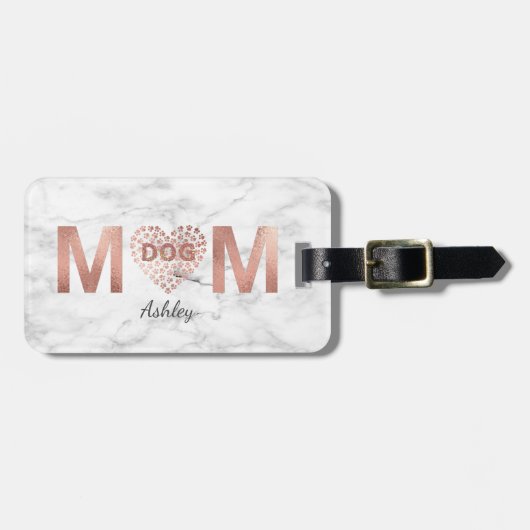犬パーソナライズされた母バラ金ゴールドポー印刷ハート ラゲッジタグ (正面横)