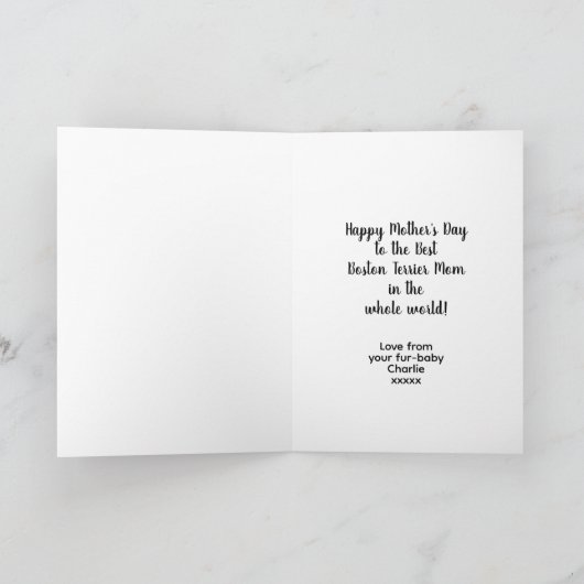 犬パーソナライズされた母ボストンテリア母の日 シーズンカード (内部)