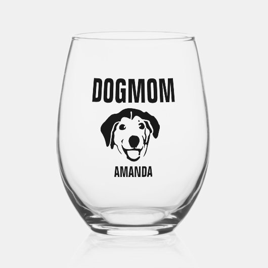 犬パーソナライズされた母名前をカスタムする ステムなしワイングラス (正面)