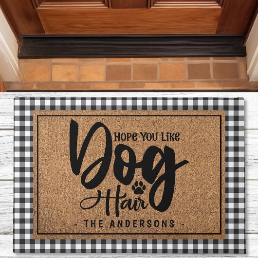 犬パーソナライズされた毛のバッファローのプレイドが好き ドアマット