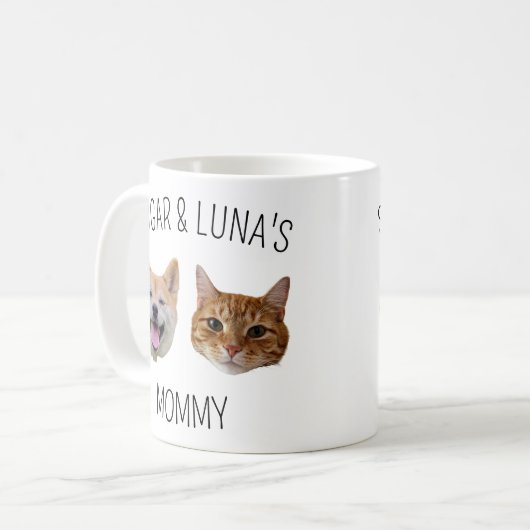 犬パーソナライズされた猫顔マグカップ、ママのためのマグギフト コーヒーマグカップ (正面左)