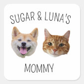 犬パーソナライズされた猫顔写真かわいい母へのプレゼント スクエアシール (正面)