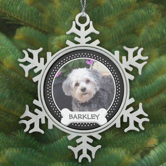 犬パーソナライズされた骨のペット写真 スノーフレークピューターオーナメント