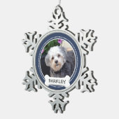 犬パーソナライズされた骨のペット写真 スノーフレークピューターオーナメント (右)