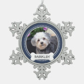 犬パーソナライズされた骨のペット写真 スノーフレークピューターオーナメント (正面)
