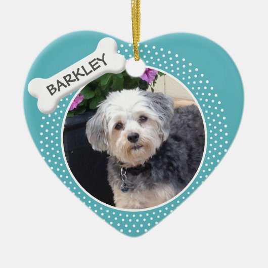 犬パーソナライズされた骨のペット写真 セラミックオーナメント (正面)