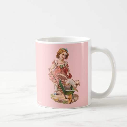 犬ビクトリアン飲みカップ付き少女 コーヒーマグカップ (右)