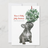 犬フランスのの子犬とヤドリギ シーズンカード (正面)