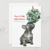 犬フランスのの子犬とヤドリギ シーズンカード (正面/裏面)