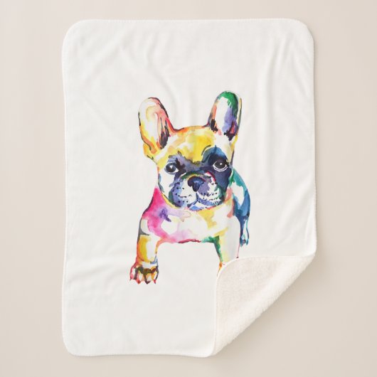 犬フランスの恋人のためのブルドッグ水彩手描き シェルパブランケット (正面)