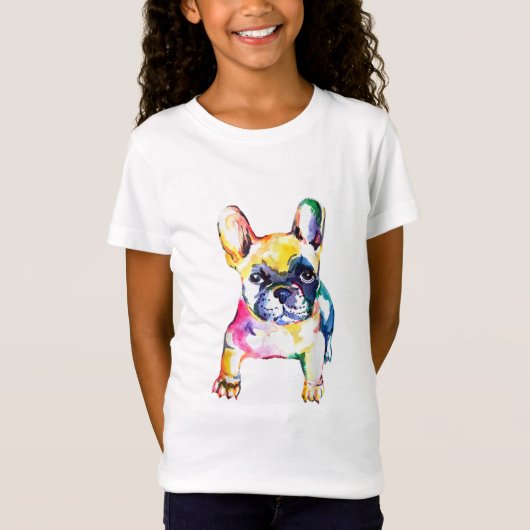 犬フランスの恋人のためのブルドッグ水彩手描き Tシャツ (正面)