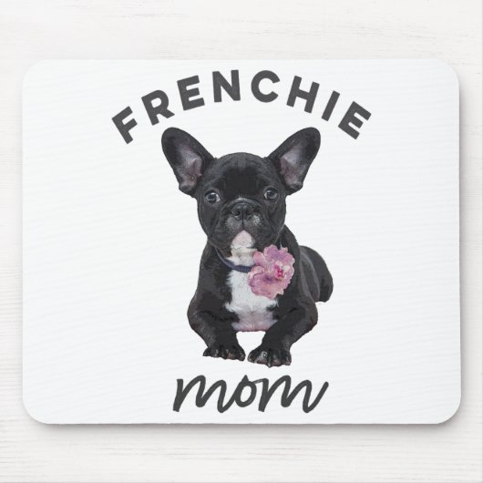 犬フランスの恋人の花の贈り物を持つブルドッグ マウスパッド (正面)