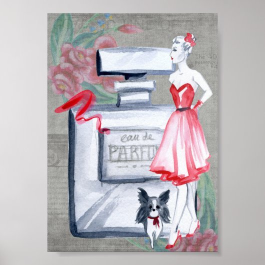 犬フランスの香水の香りボトルヴィンテージ ポスター (正面)