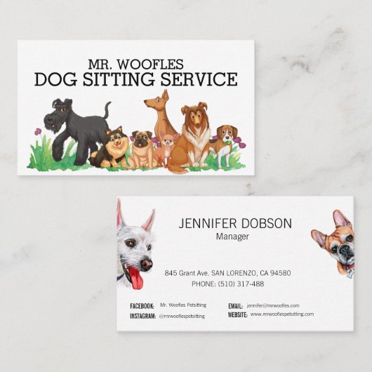 犬ペット座り水色 名刺 (正面/裏面)