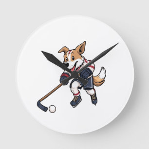 犬ホッケー選手 ラウンド壁時計