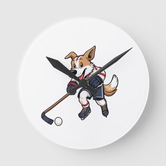 犬ホッケー選手 ラウンド壁時計 (正面)