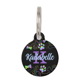 犬ホログラフィックレインボーグラデーションモノグラムペット用名札 ペット　ネームタグ