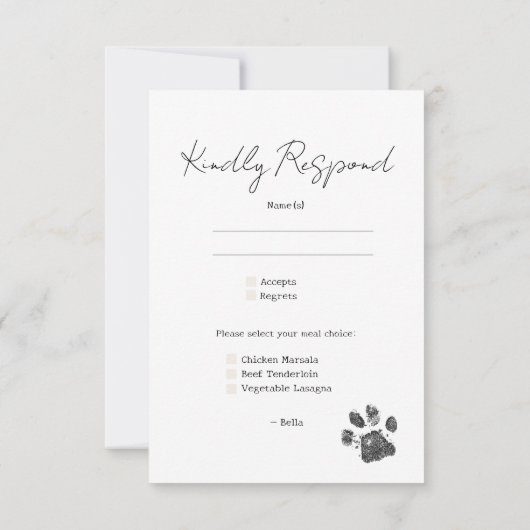 犬ポートレート白黒結婚ズ 出欠カード (裏面)