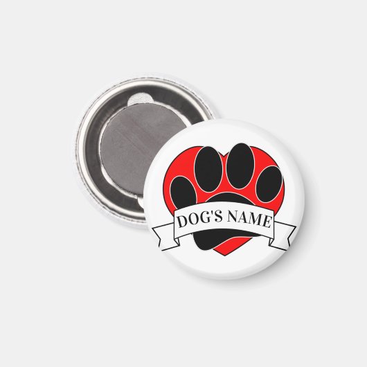 犬ポープリント及びハート付き名前をカスタムする マグネット (正面/裏面)