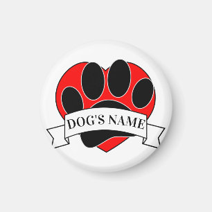 犬ポープリント及びハート付名前をカスタムする マグネット