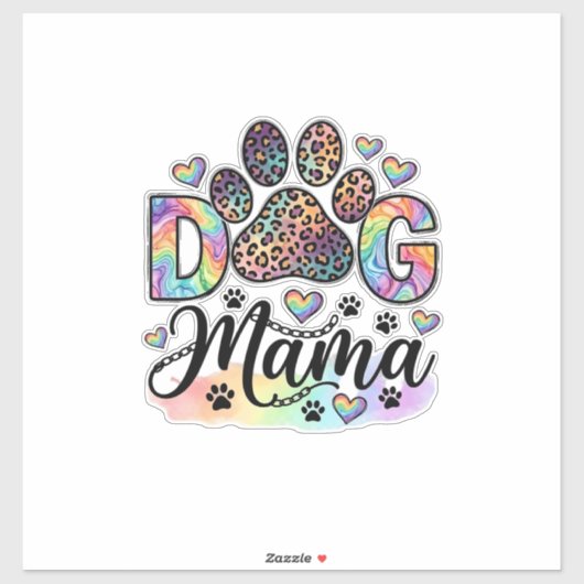 犬ママパウヒョウ柄レインボー水彩ハート_1 シール (シート)