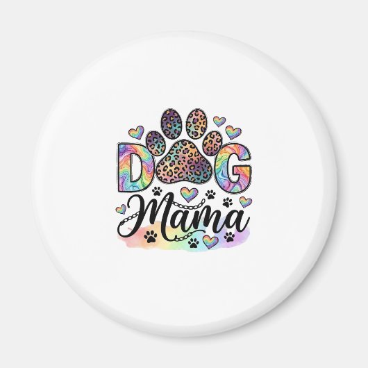 犬ママパウヒョウ柄レインボー水彩ハート_1 マグネット (正面)