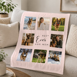 犬ママ フォトコラージュ ピンク フリースブランケット